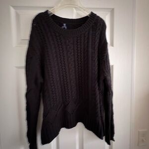 Splendid Distressed Black Cable Sweater